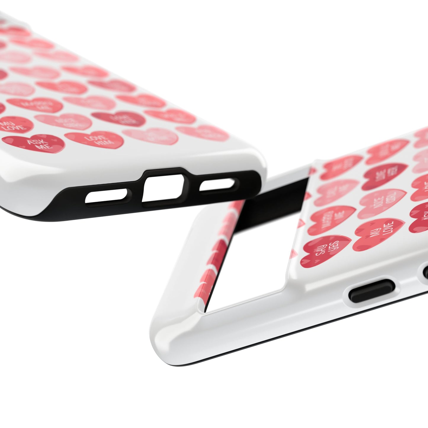 Phone Case — Pink Conversation Heart Pattern, Valentine’s Day Love Messages