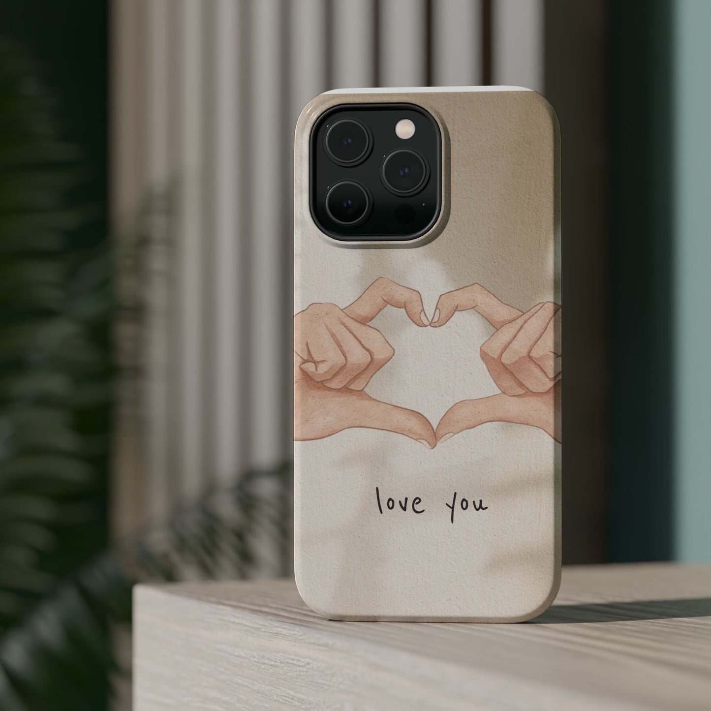 Phone Case — Hands Forming Heart with “love you” Romantic Protective Cover