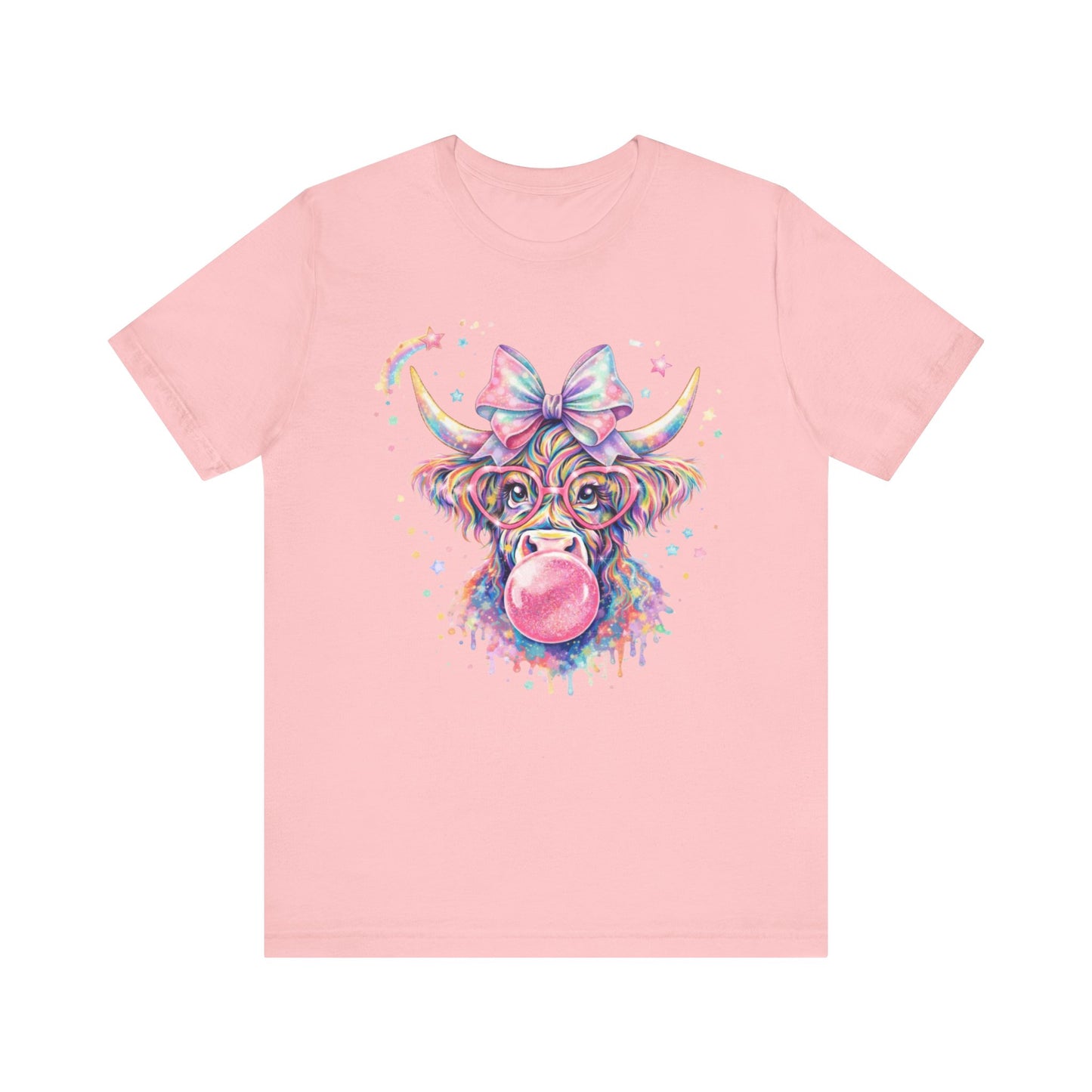 Cute Colorful Cow Tee – Bubblegum Cow with Bow Graphic T-Shirt