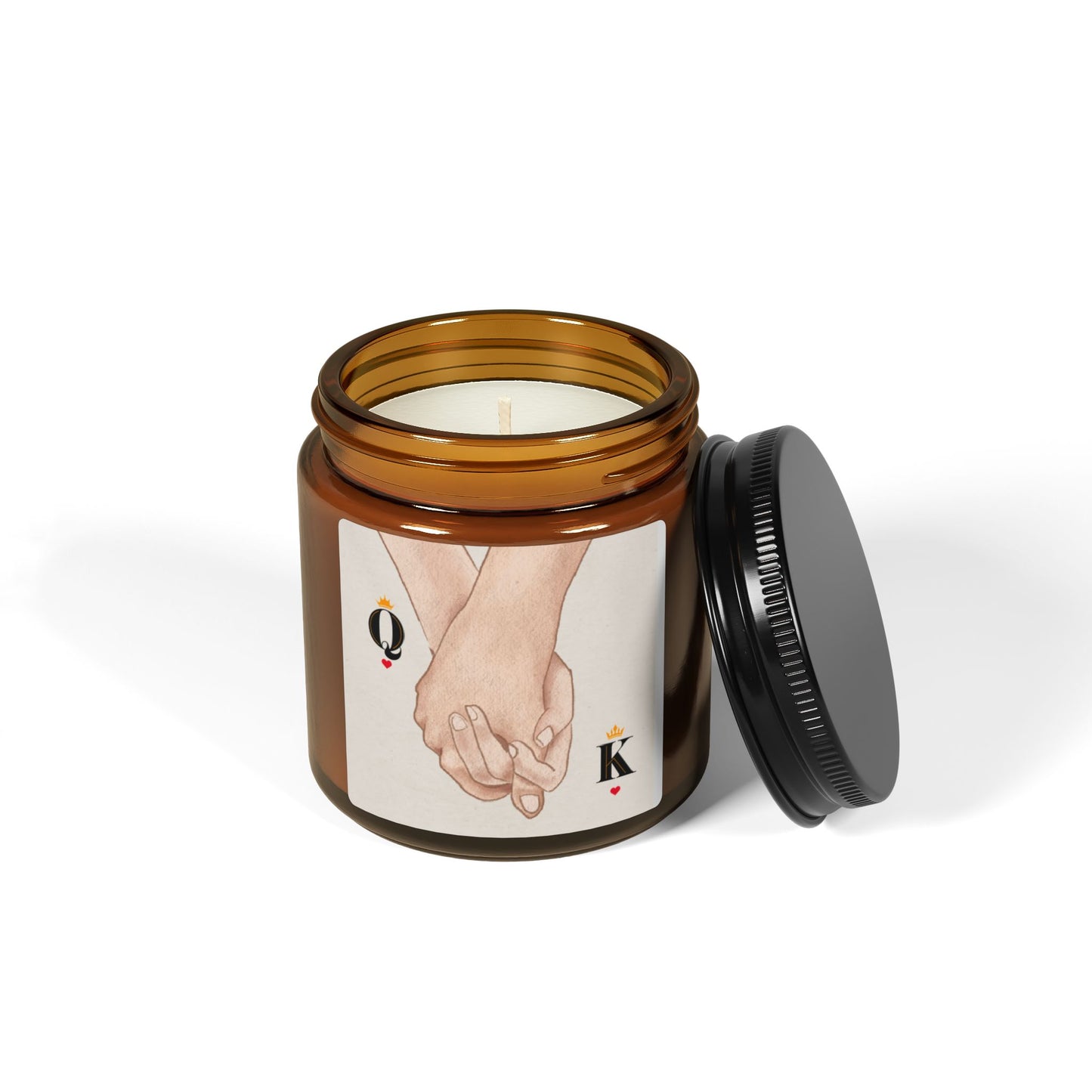 Romantic Holding Hands Soy Candle — Amber Jar Scented Candle (Queen & King Design)