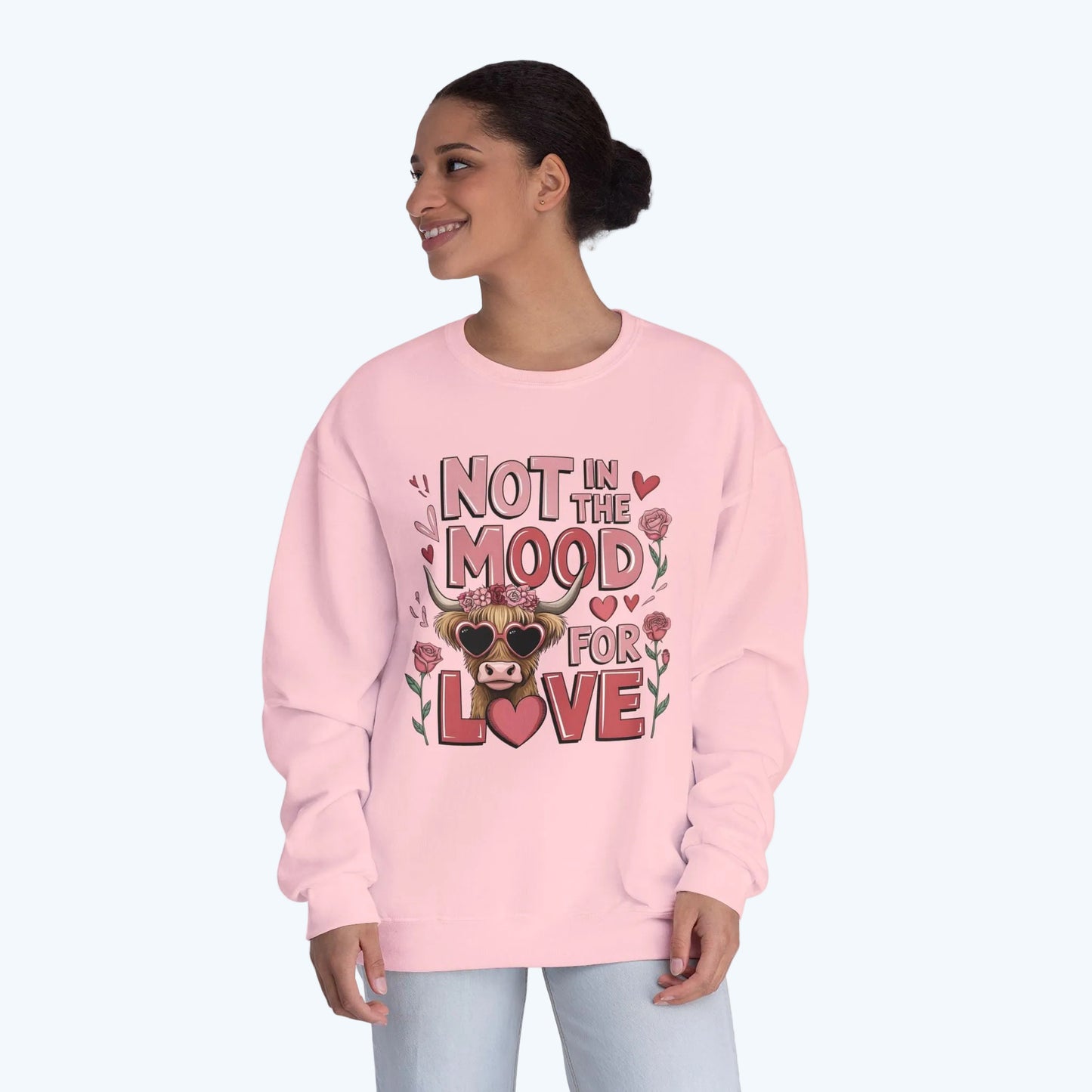 Not In The Mood For Love Crewneck Sweatshirt — Cute Grumpy Puppy Valentine Pullover