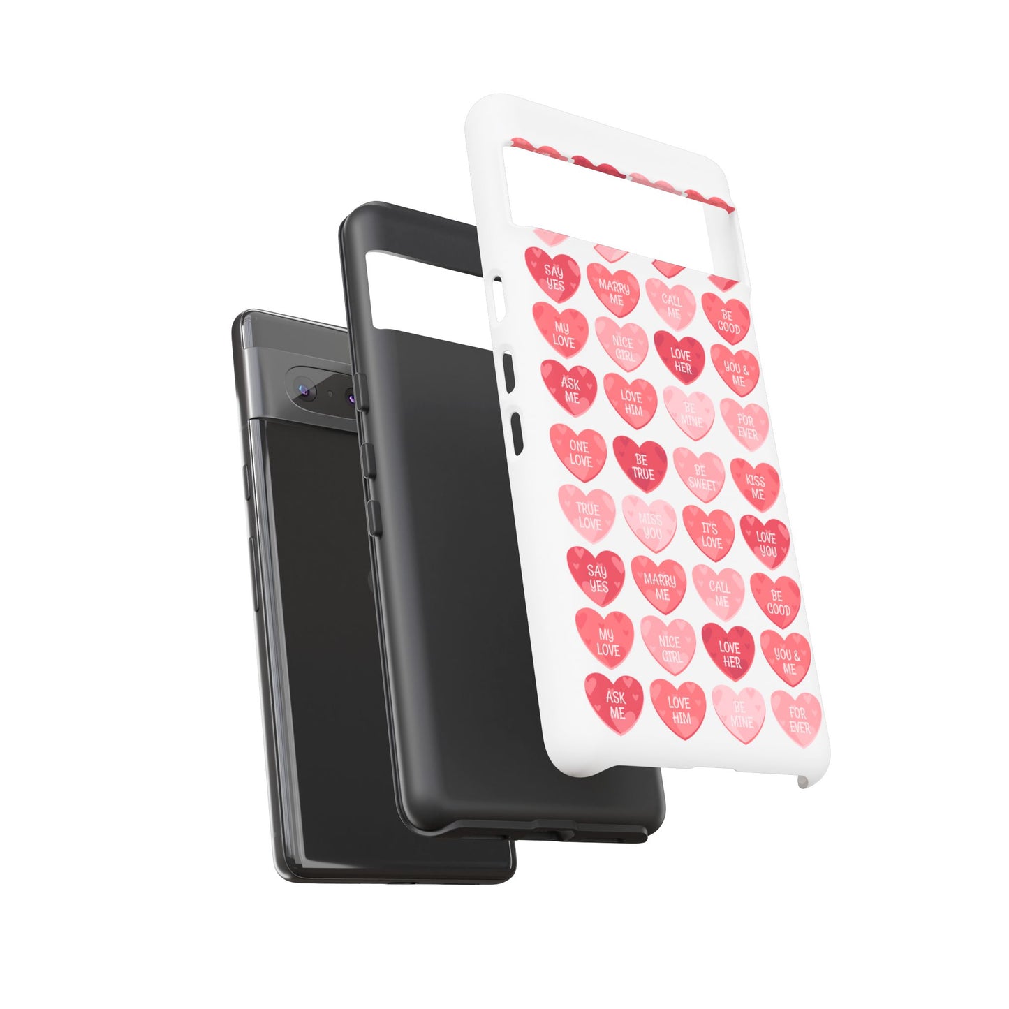 Phone Case — Pink Conversation Heart Pattern, Valentine’s Day Love Messages