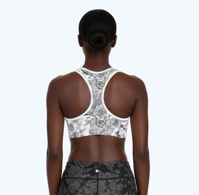 Floral Sketch Sports Bra — Monochrome Botanical Racerback