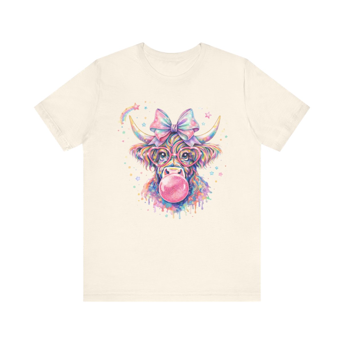 Cute Colorful Cow Tee – Bubblegum Cow with Bow Graphic T-Shirt