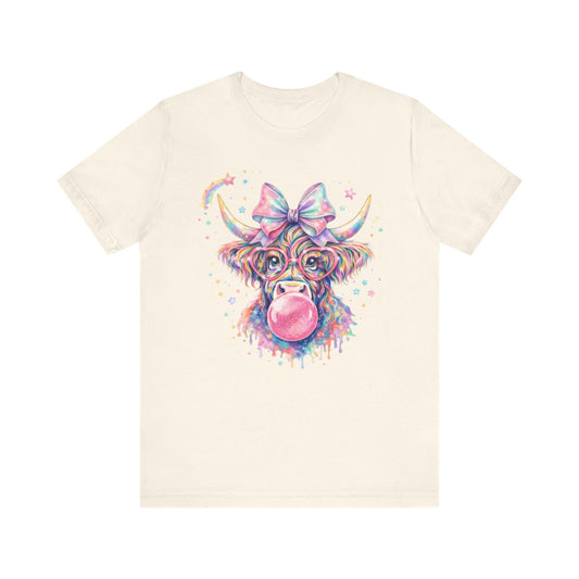 Cute Colorful Cow Tee – Bubblegum Cow with Bow Graphic T-Shirt