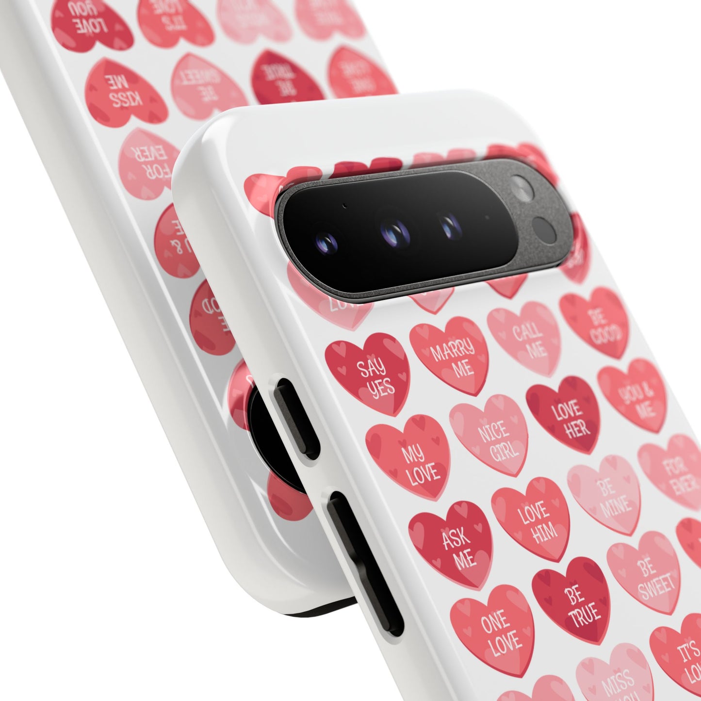Phone Case — Pink Conversation Heart Pattern, Valentine’s Day Love Messages