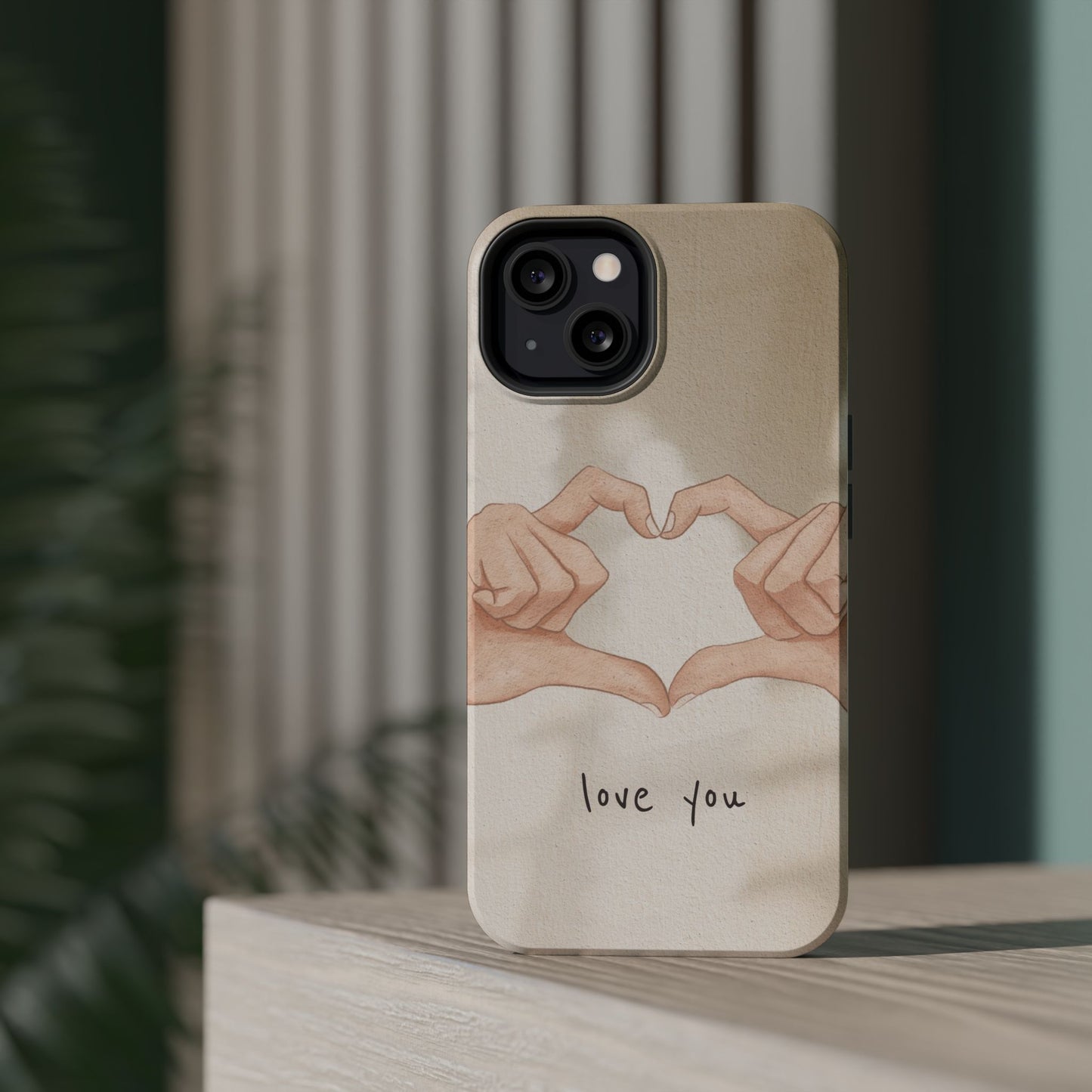 Phone Case — Hands Forming Heart with “love you” Romantic Protective Cover