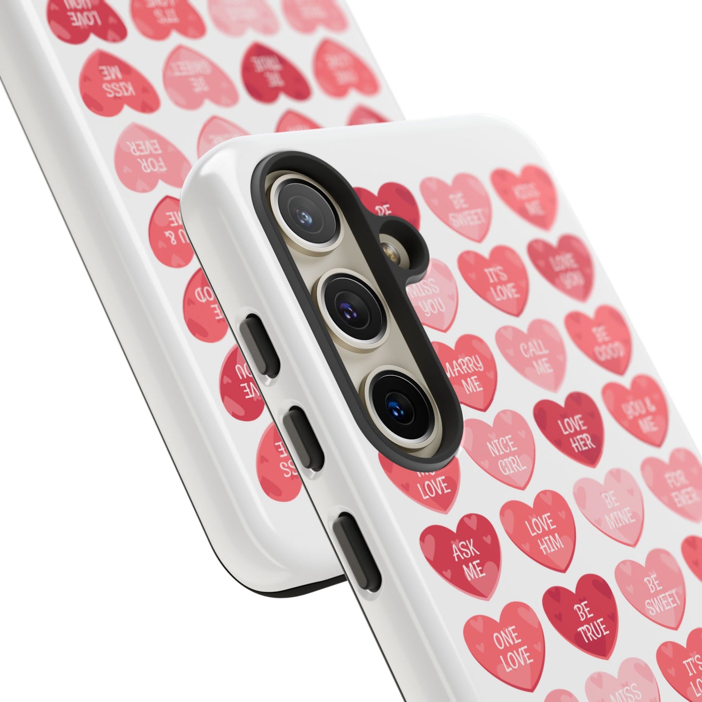Phone Case — Pink Conversation Heart Pattern, Valentine’s Day Love Messages