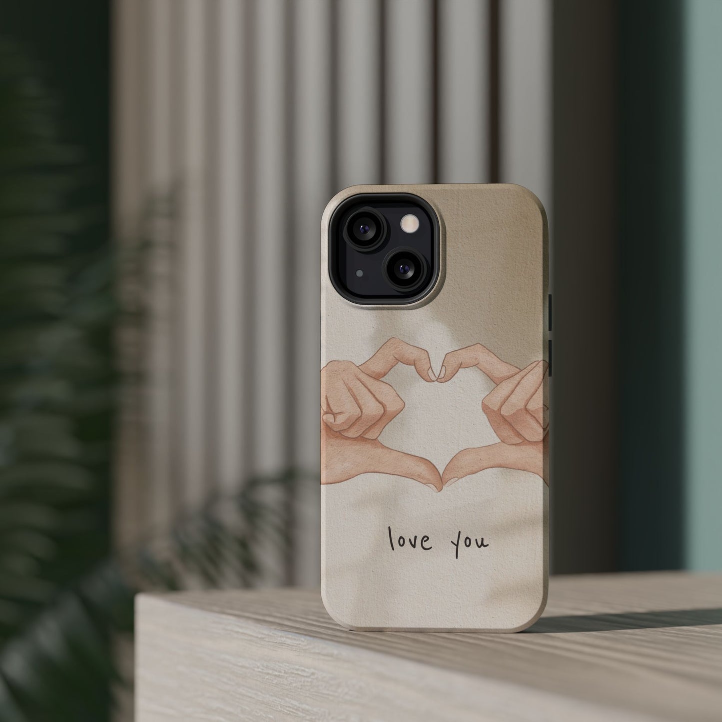 Phone Case — Hands Forming Heart with “love you” Romantic Protective Cover