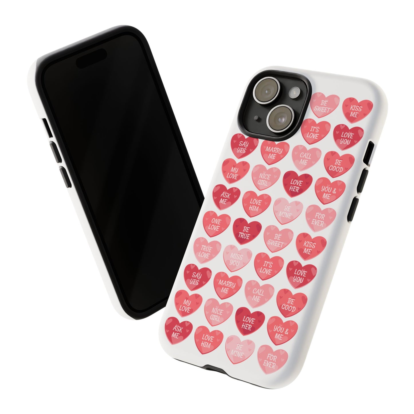 Phone Case — Pink Conversation Heart Pattern, Valentine’s Day Love Messages