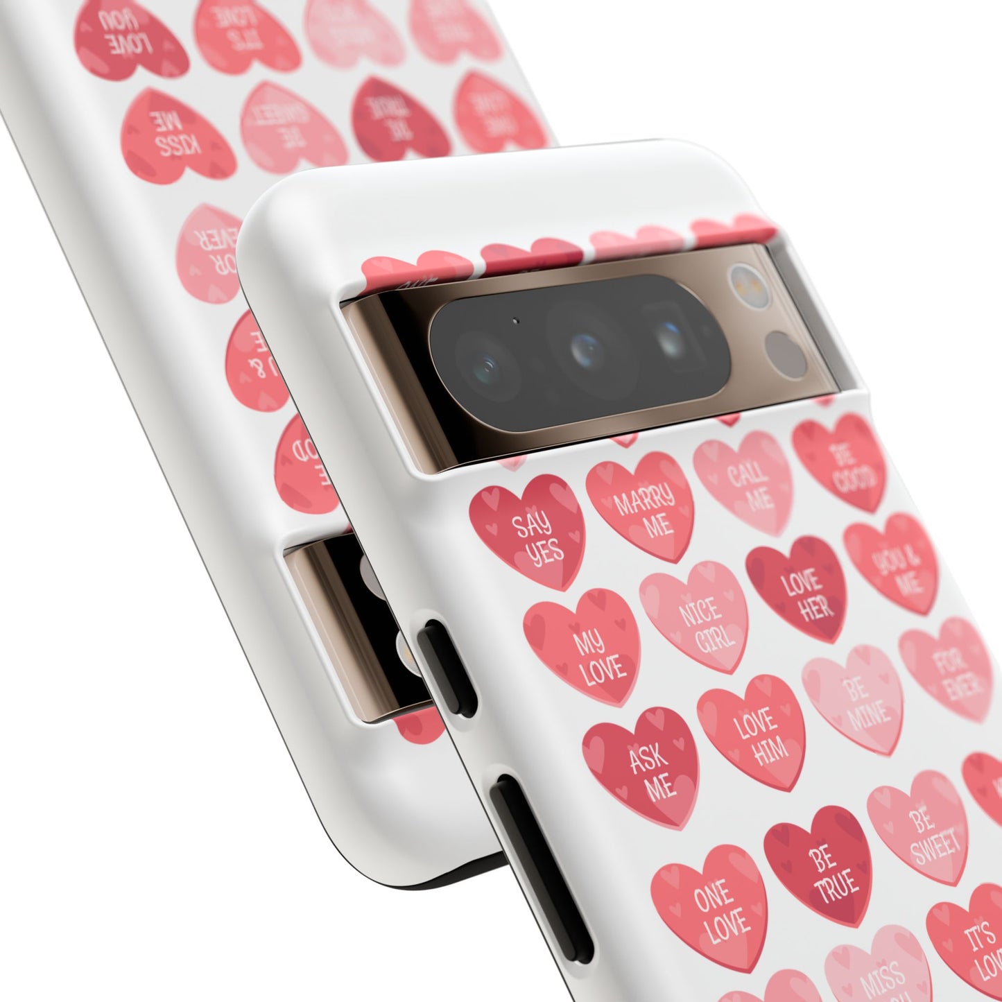 Phone Case — Pink Conversation Heart Pattern, Valentine’s Day Love Messages