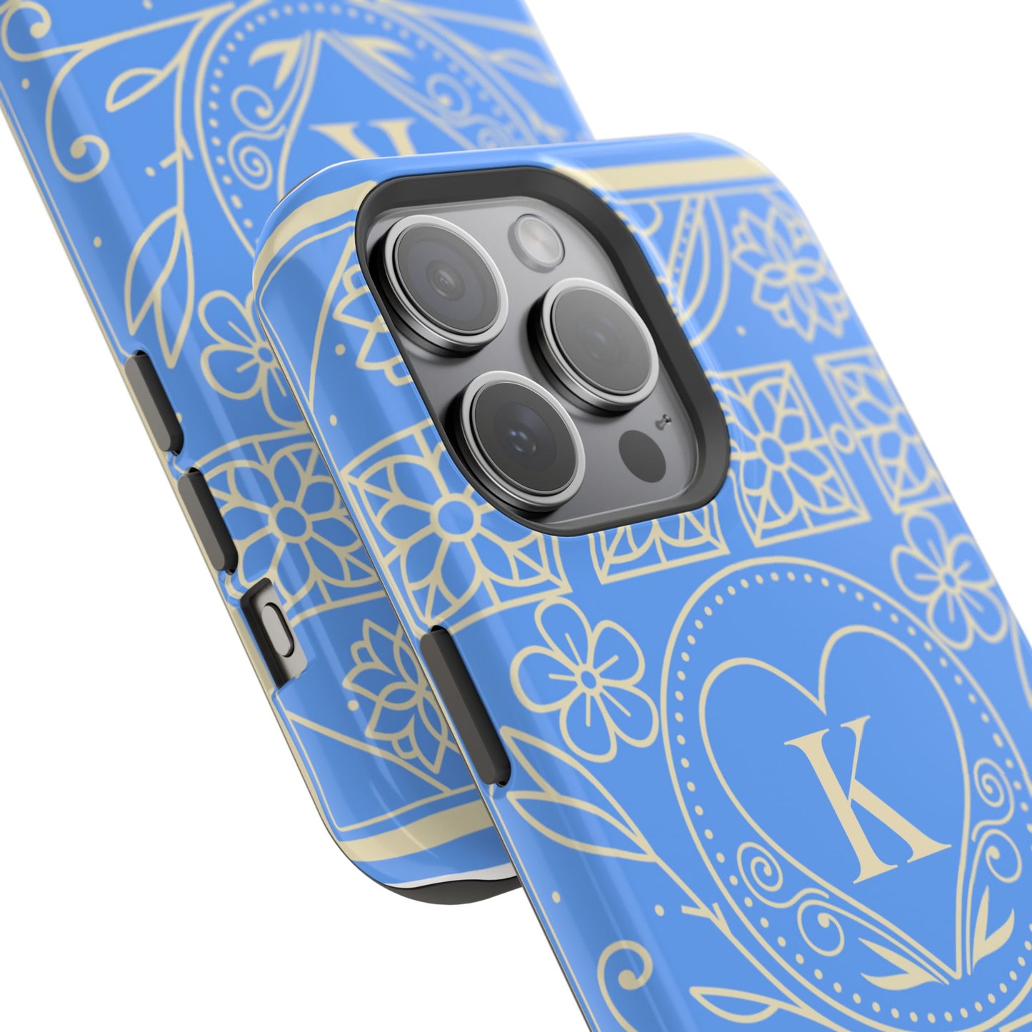 Monogram "K" Blue Floral Magnetic Phone Case — Impact-Resistant