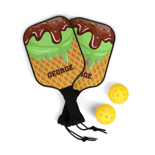 Personalized Ice Cream Cone Pickleball Paddle Set — Custom Name 'George' Design