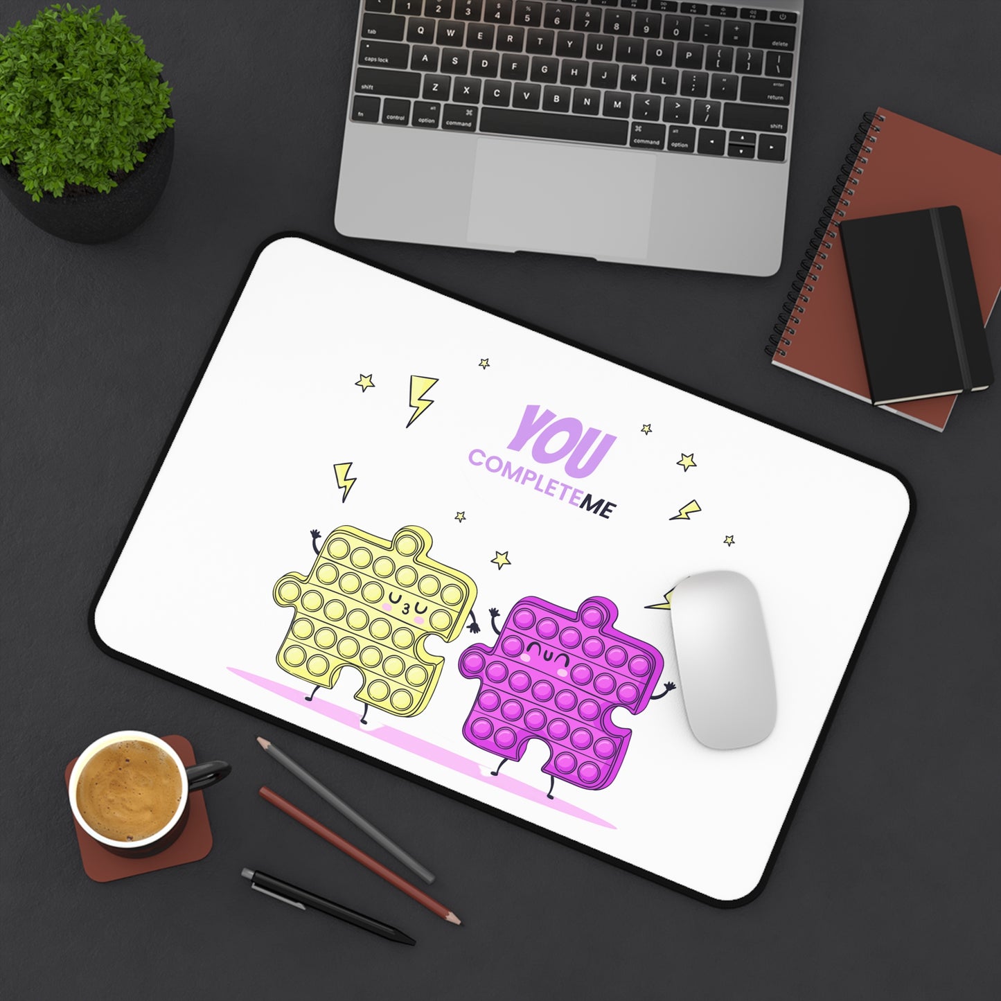 You Complete Me Pop-It Desk Mat — Cute Puzzle Fidget Mouse Pad