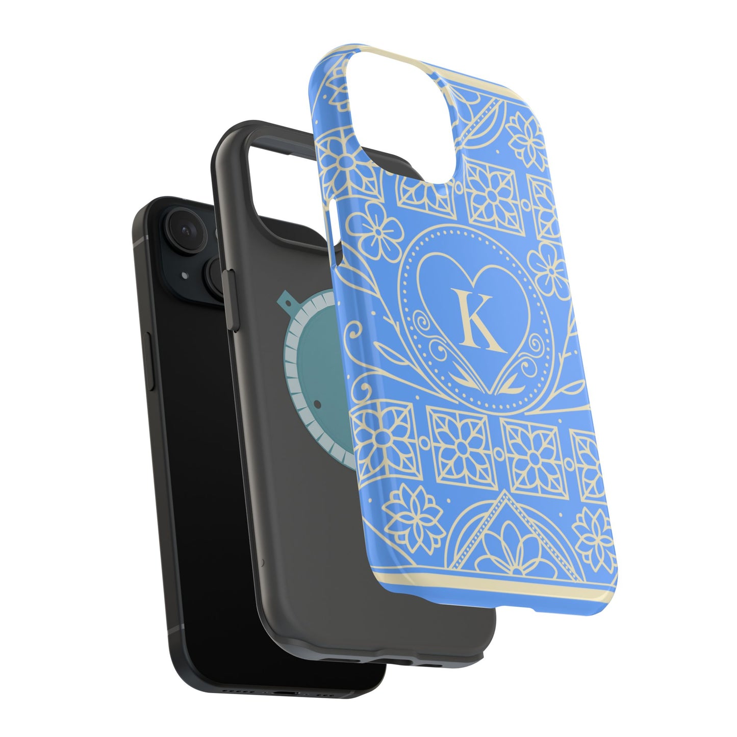 Monogram "K" Blue Floral Magnetic Phone Case — Impact-Resistant