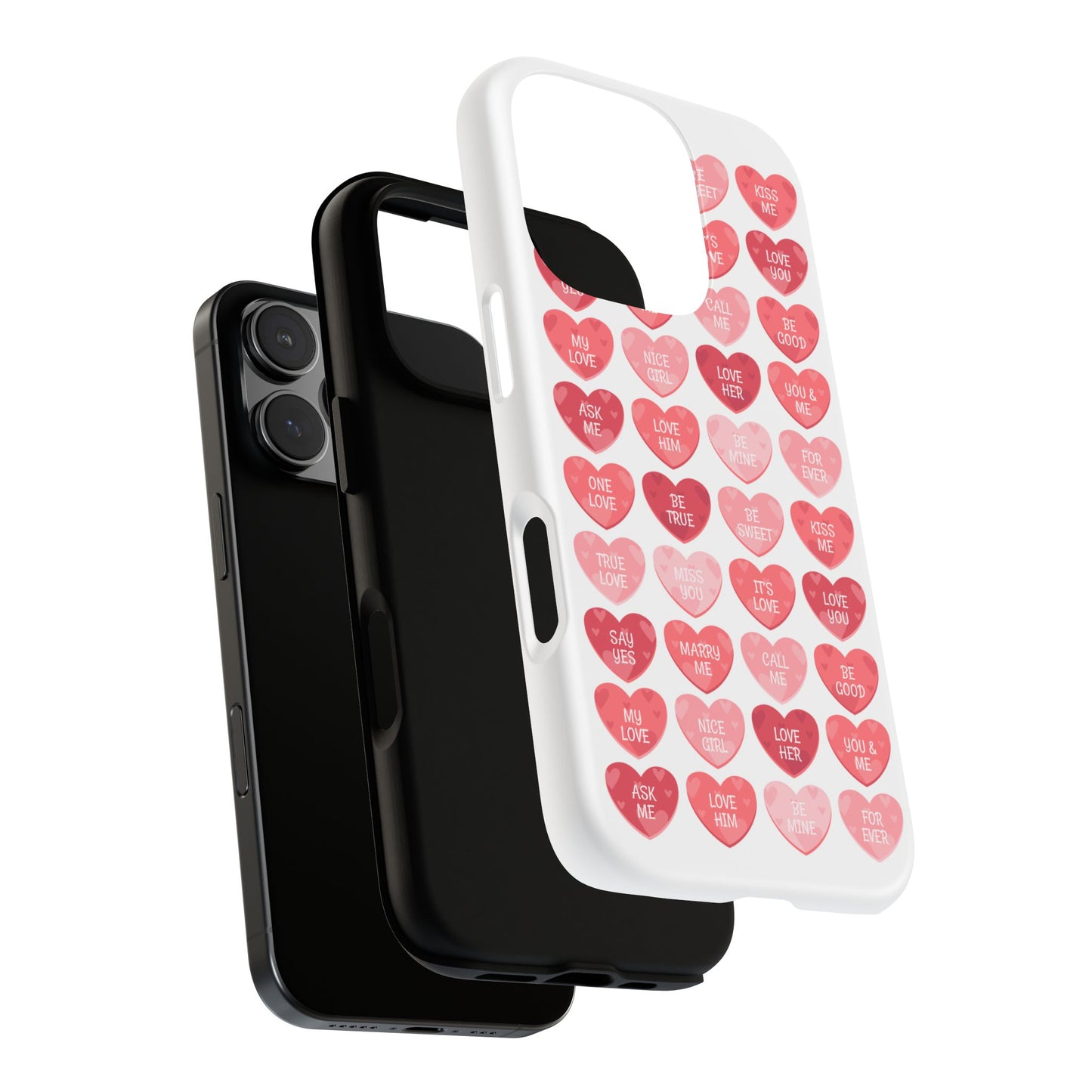 Phone Case — Pink Conversation Heart Pattern, Valentine’s Day Love Messages