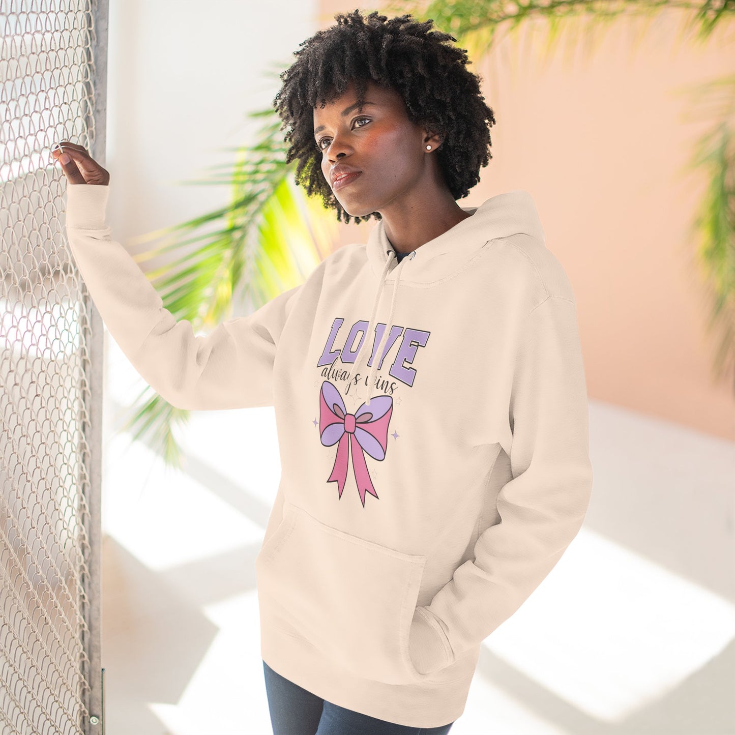 Love Always Wins Hoodie — Cute Pastel Bow Graphic Pullover