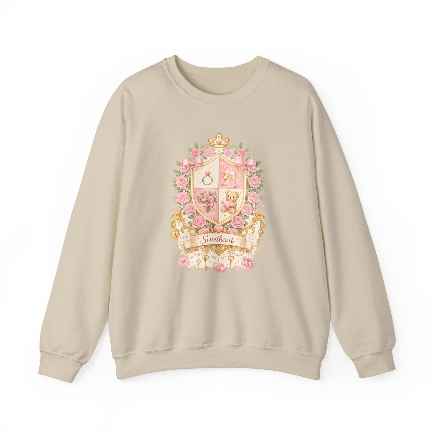 Floral Coat of Arms Crewneck Sweatshirt — 'Sweetheart' Pink Vintage Crest