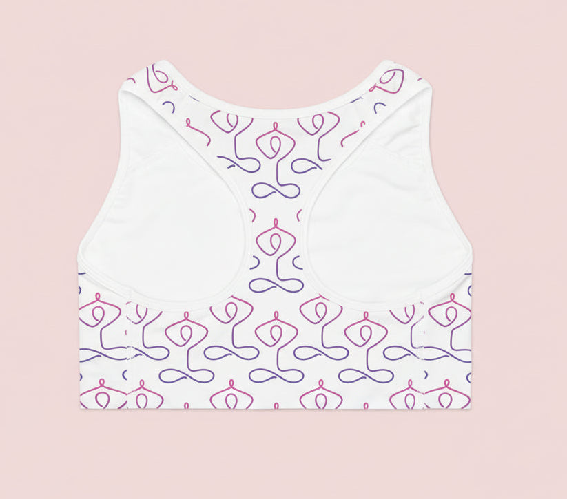 Yoga Pose Pattern Sports Bra — Seamless Meditative Print Activewear