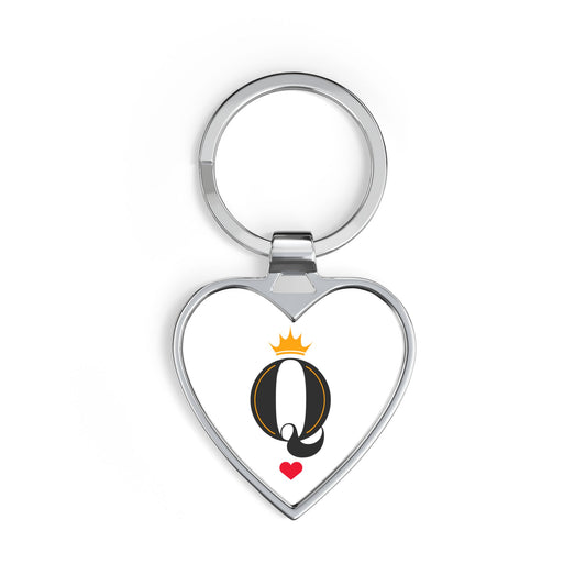 Queen Q Heart Keychain — Crowned "Q" Design with Red Heart Charm