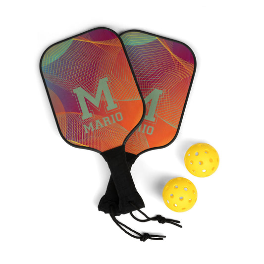Custom Marbled Initial Pickleball Paddles Set – Personalized ‘M Mario’ Design