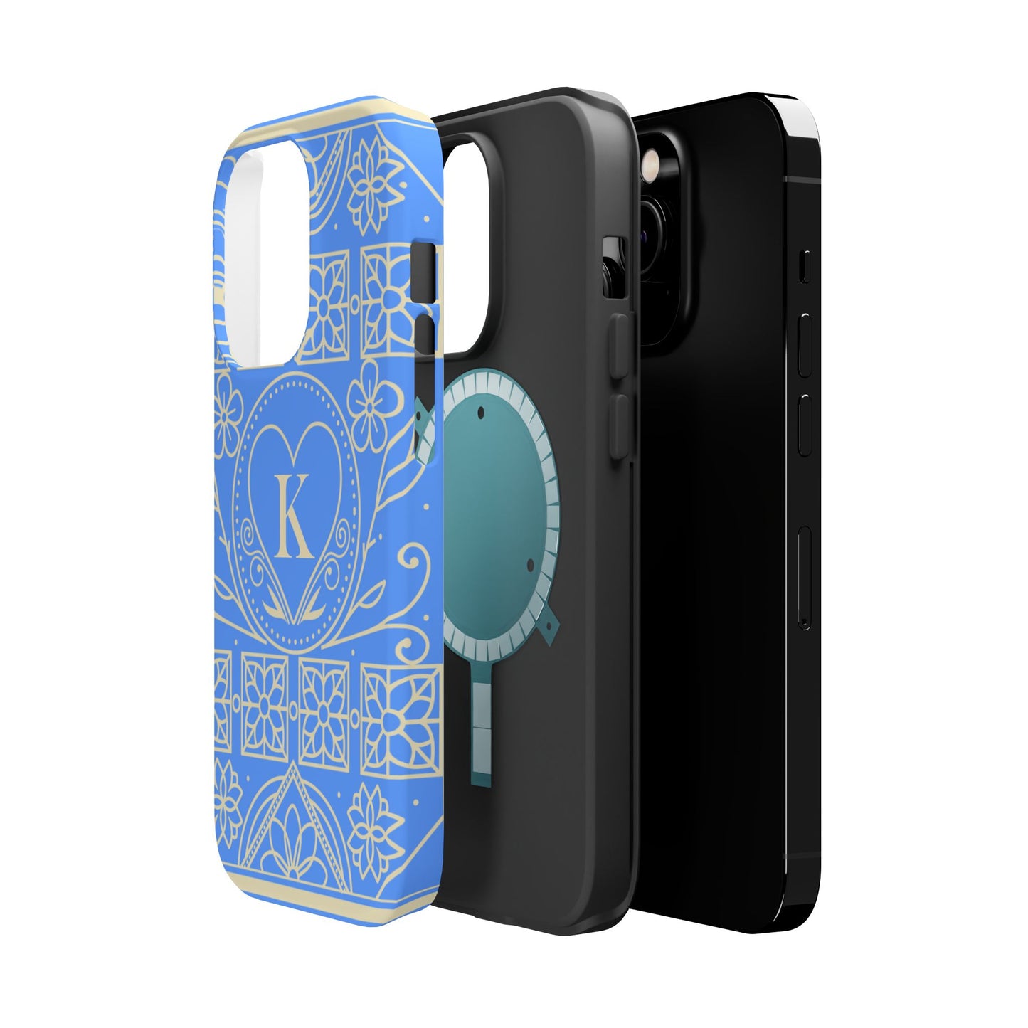 Monogram "K" Blue Floral Magnetic Phone Case — Impact-Resistant