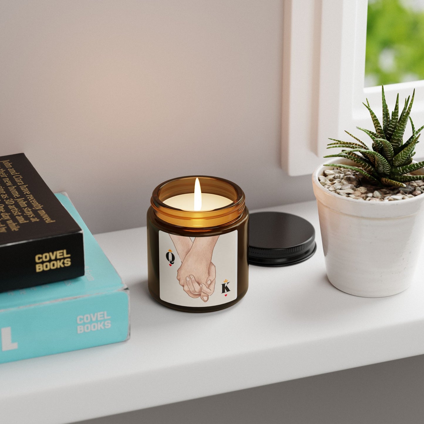 Romantic Holding Hands Soy Candle — Amber Jar Scented Candle (Queen & King Design)