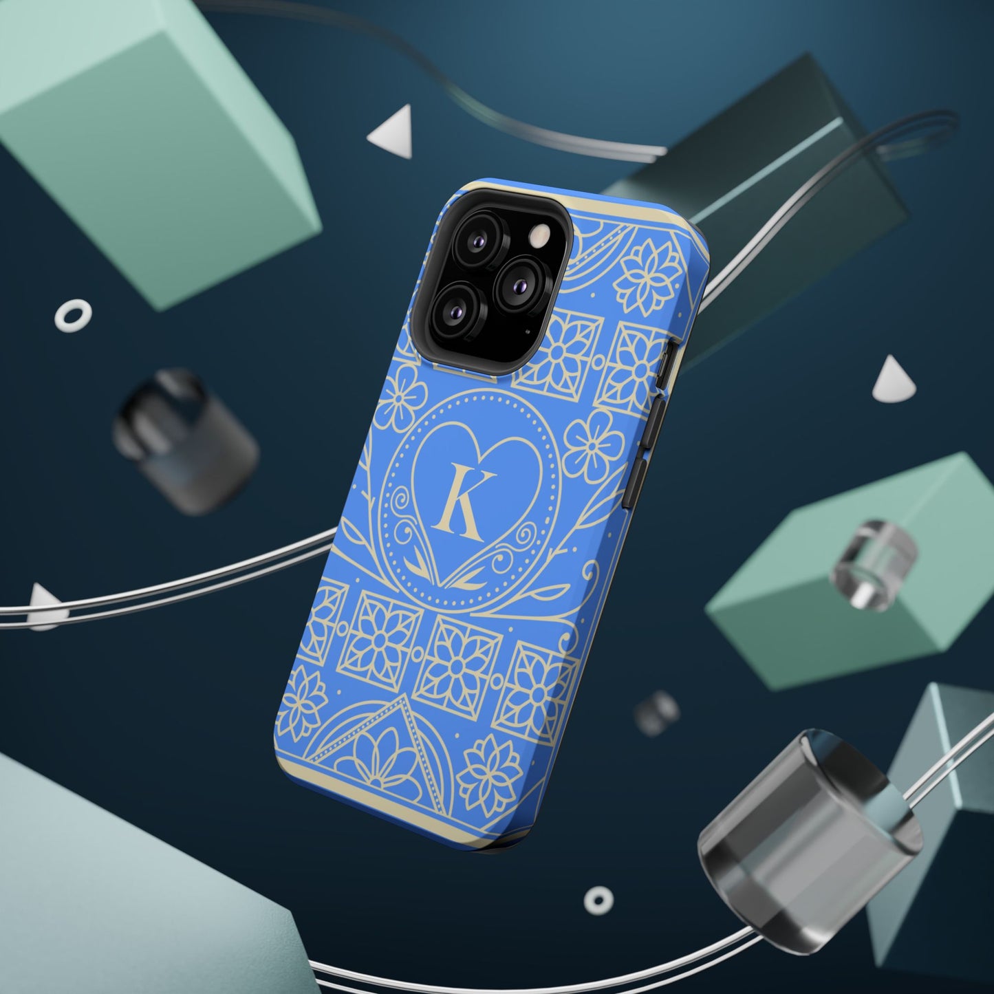 Monogram "K" Blue Floral Magnetic Phone Case — Impact-Resistant