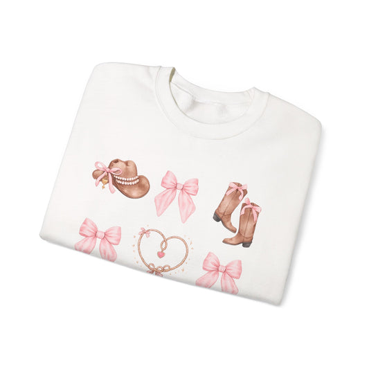 Cowgirl Pink Bow Sweatshirt — Western Boots & Hats Graphic Crewneck