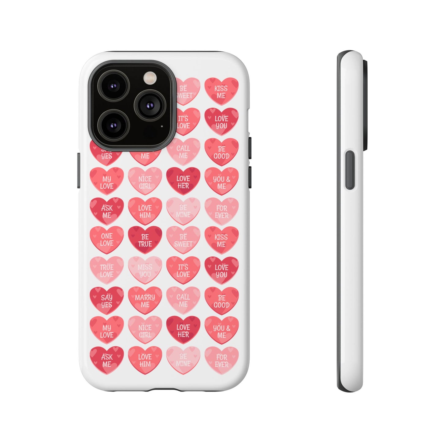 Phone Case — Pink Conversation Heart Pattern, Valentine’s Day Love Messages