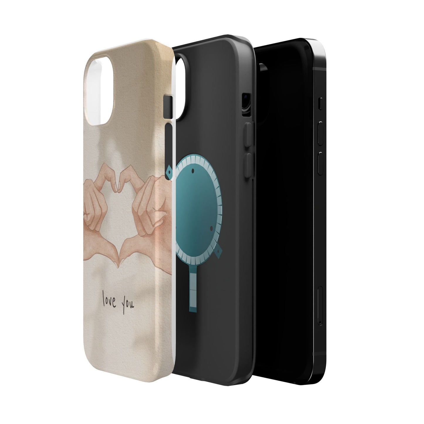 Phone Case — Hands Forming Heart with “love you” Romantic Protective Cover
