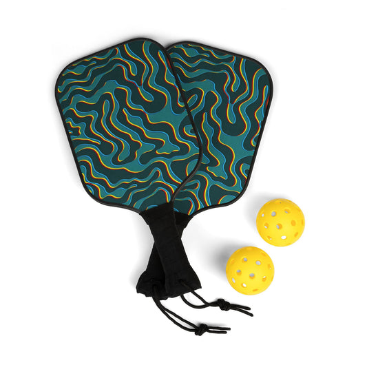 Camo Wave Pickleball Paddle Set — Retro Teal Pickleball Kit (2 Paddles + 2 Balls)