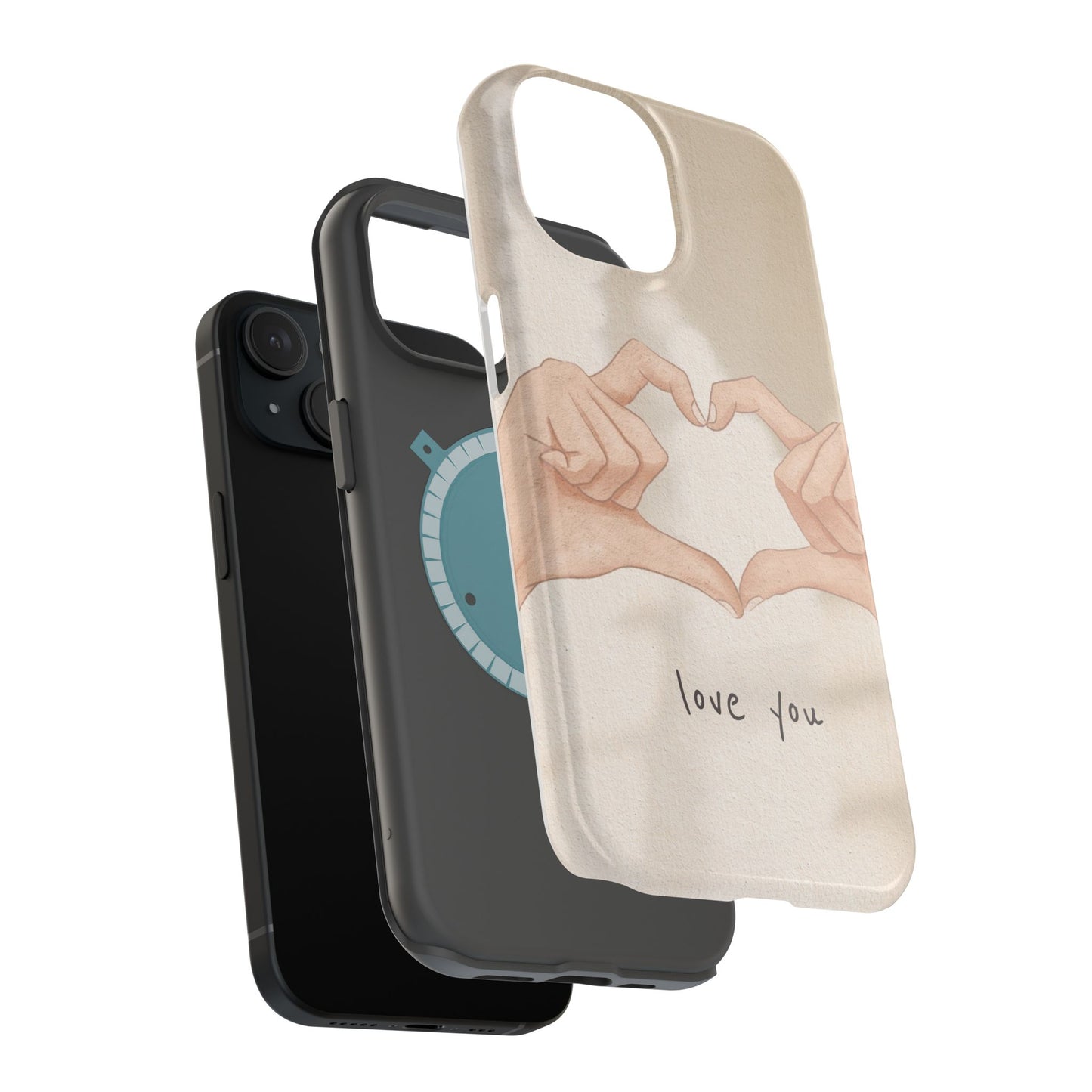 Phone Case — Hands Forming Heart with “love you” Romantic Protective Cover