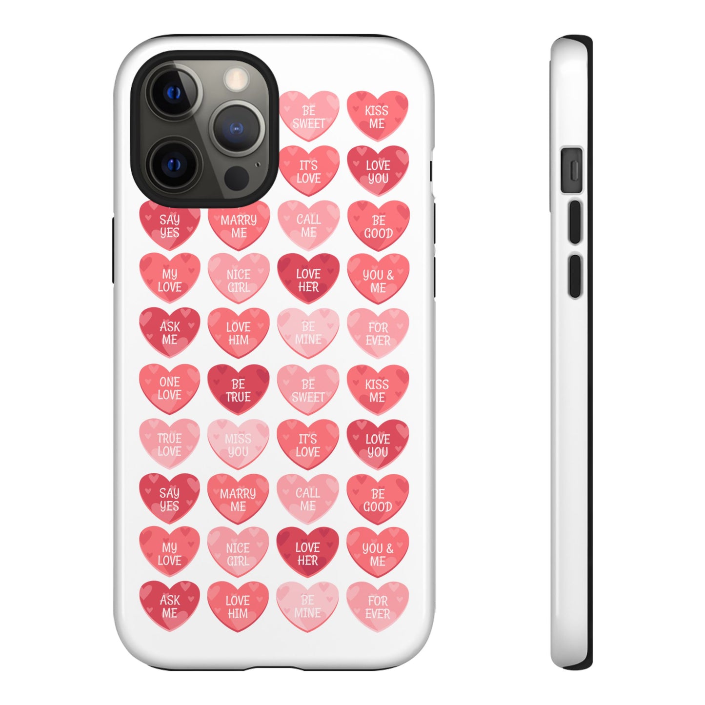 Phone Case — Pink Conversation Heart Pattern, Valentine’s Day Love Messages