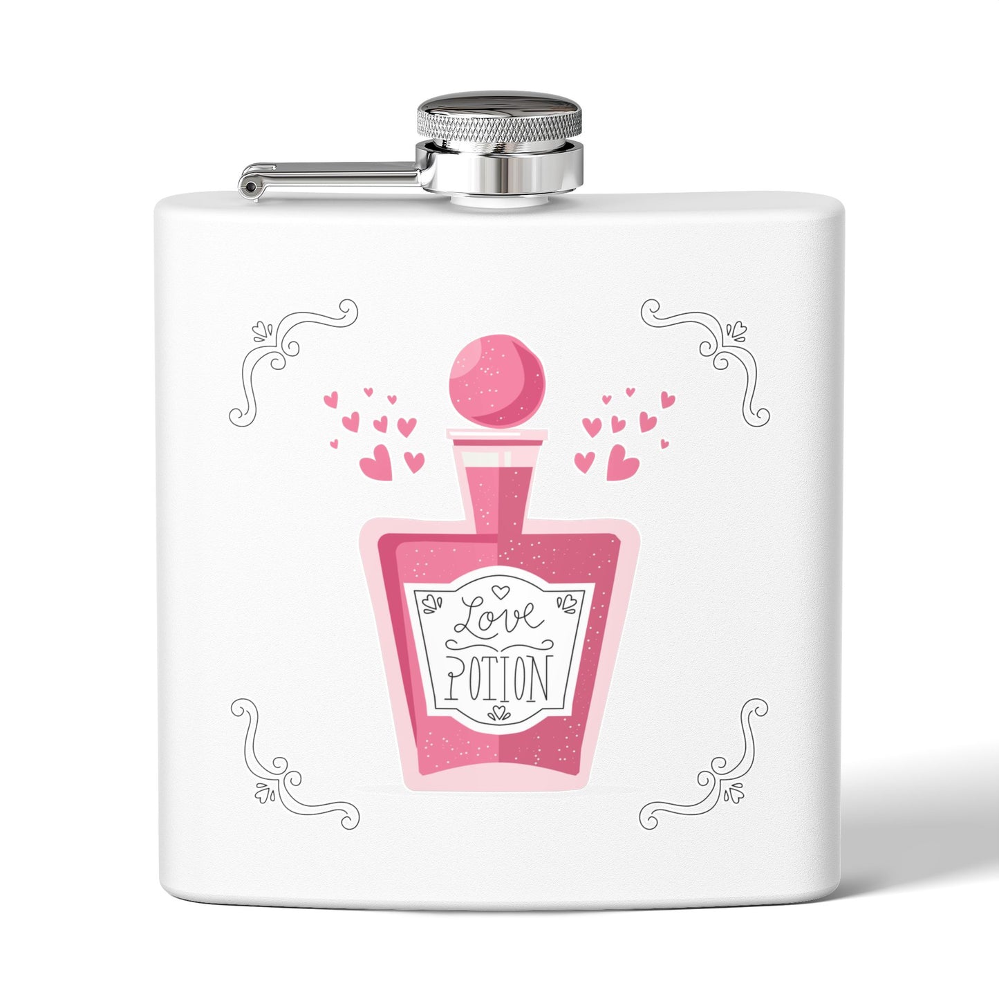 Love Potion Flask — 6oz Stainless Steel Pocket Hip Flask, Romantic Valentine Gift
