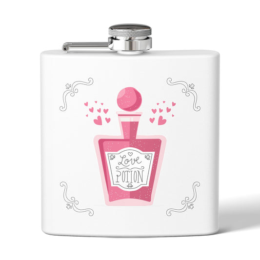 Love Potion Flask — 6oz Stainless Steel Pocket Hip Flask, Romantic Valentine Gift