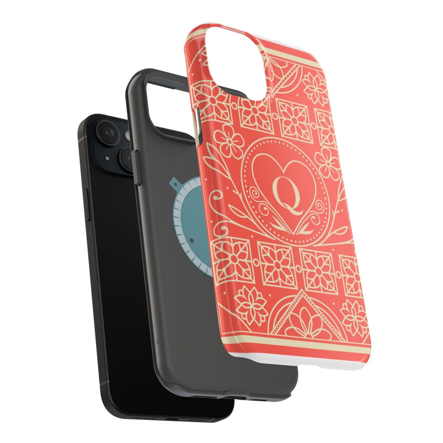 Heart Pattern Magnetic Impact Phone Case — Protective Wallet-Ready iPhone Cover