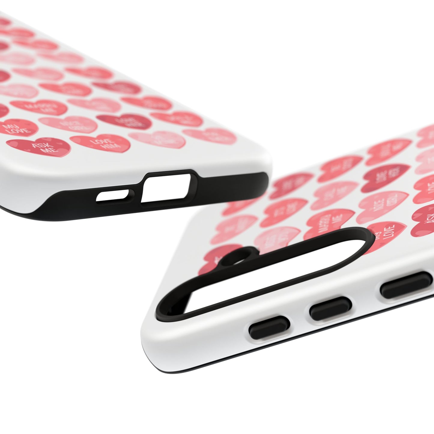 Phone Case — Pink Conversation Heart Pattern, Valentine’s Day Love Messages