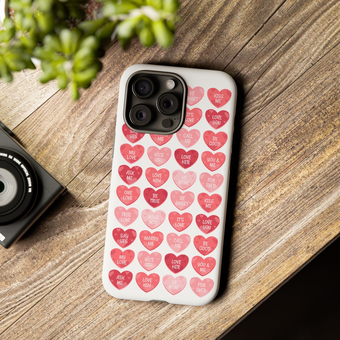 Phone Case — Pink Conversation Heart Pattern, Valentine’s Day Love Messages