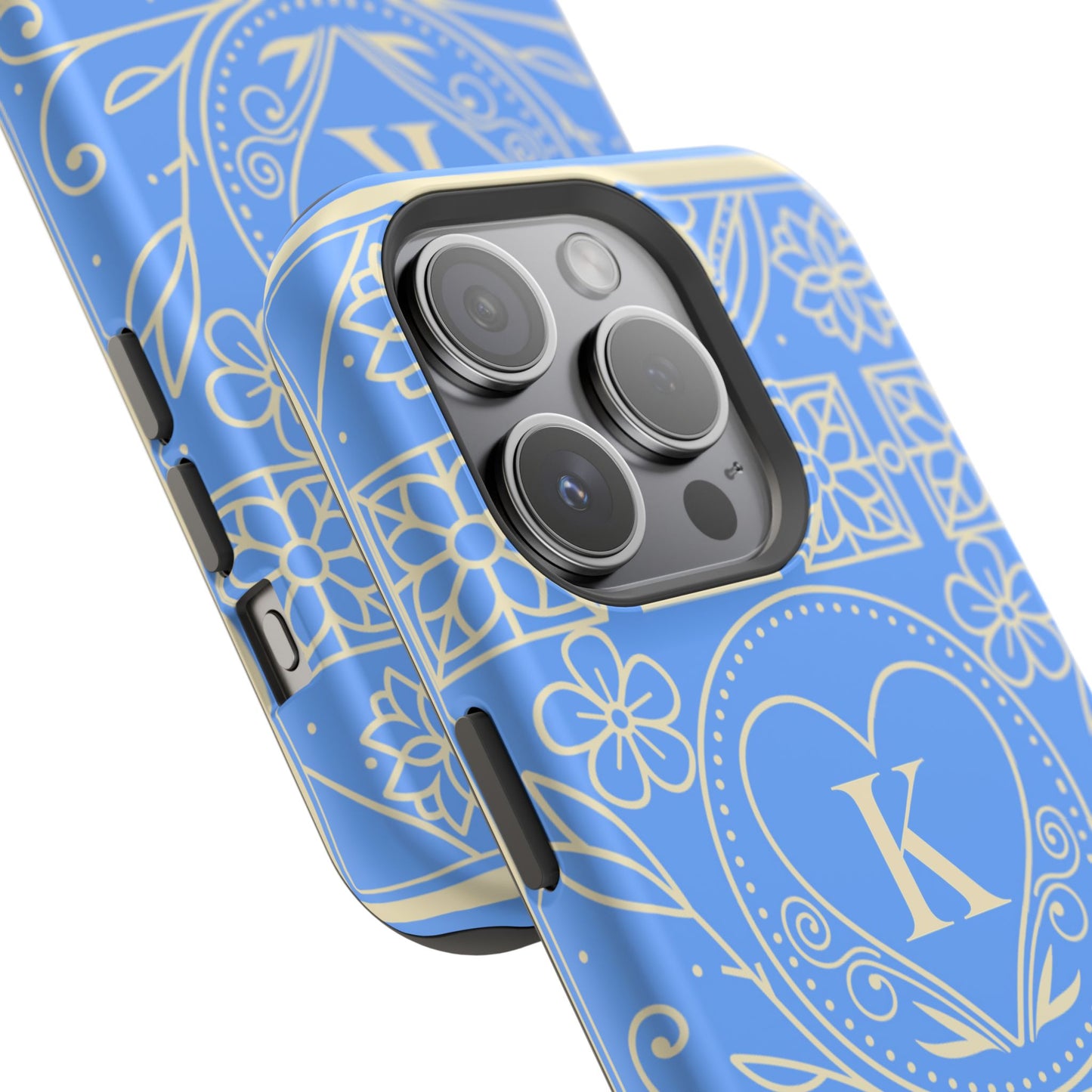 Monogram "K" Blue Floral Magnetic Phone Case — Impact-Resistant