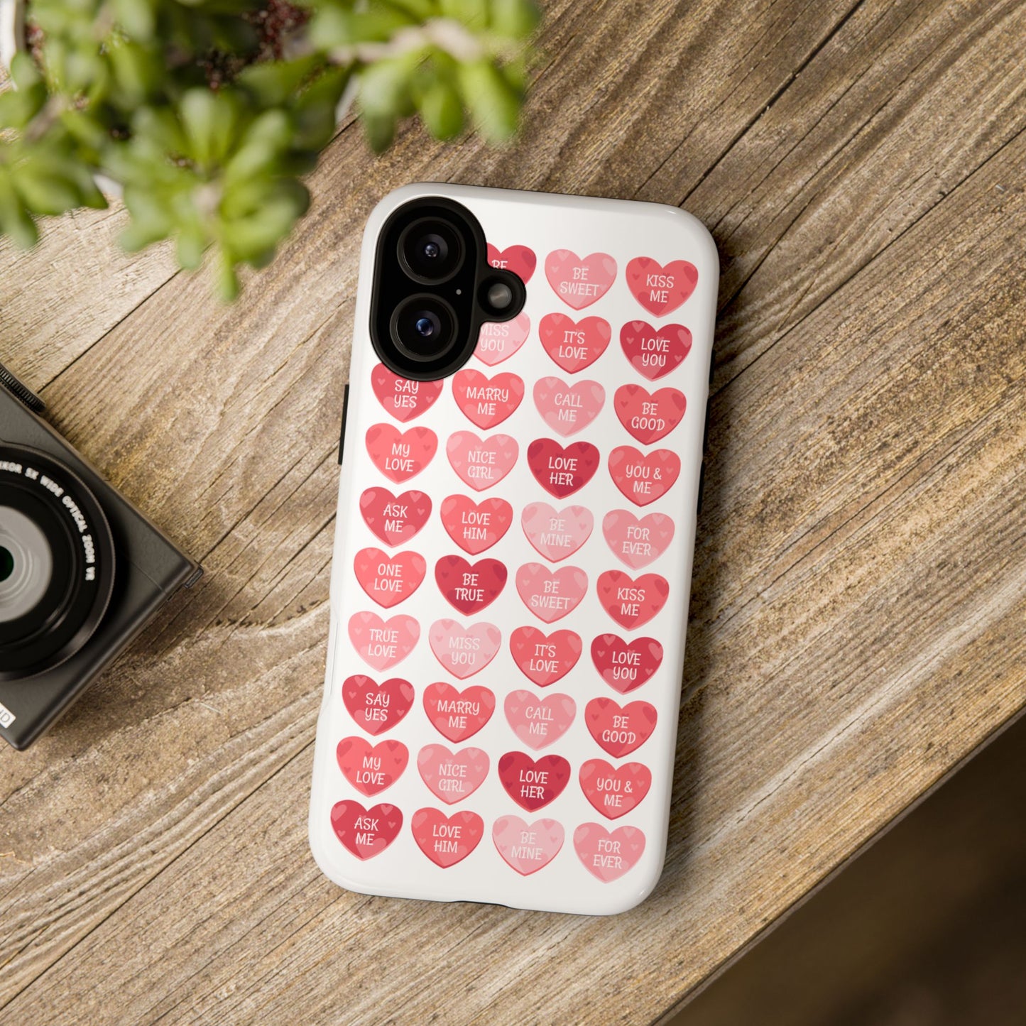 Phone Case — Pink Conversation Heart Pattern, Valentine’s Day Love Messages