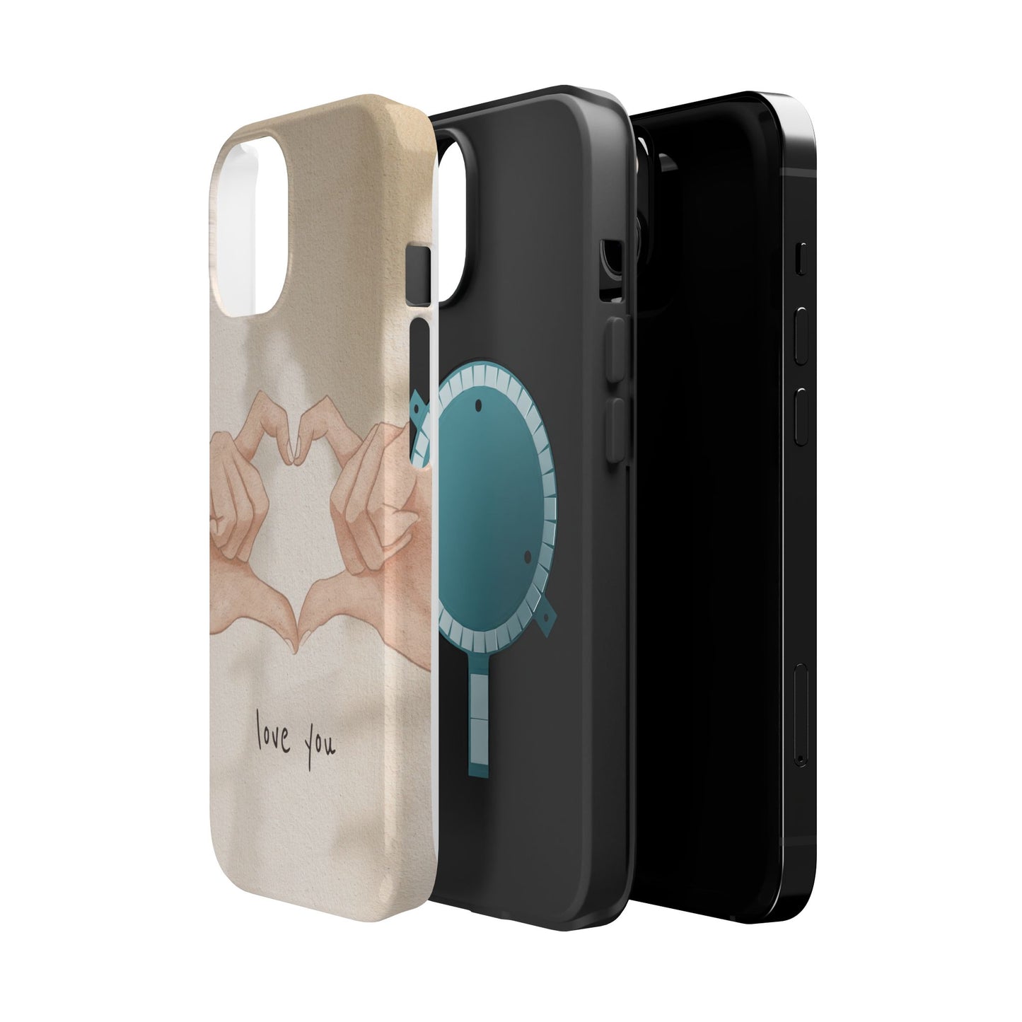 Phone Case — Hands Forming Heart with “love you” Romantic Protective Cover