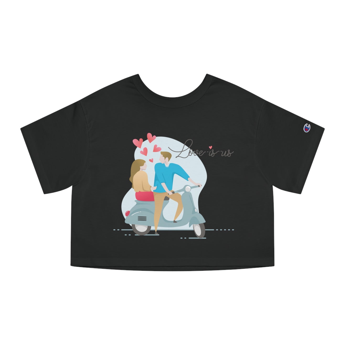 Romantic Scooter Couple Cropped T-Shirt — "Love is Us" Graphic