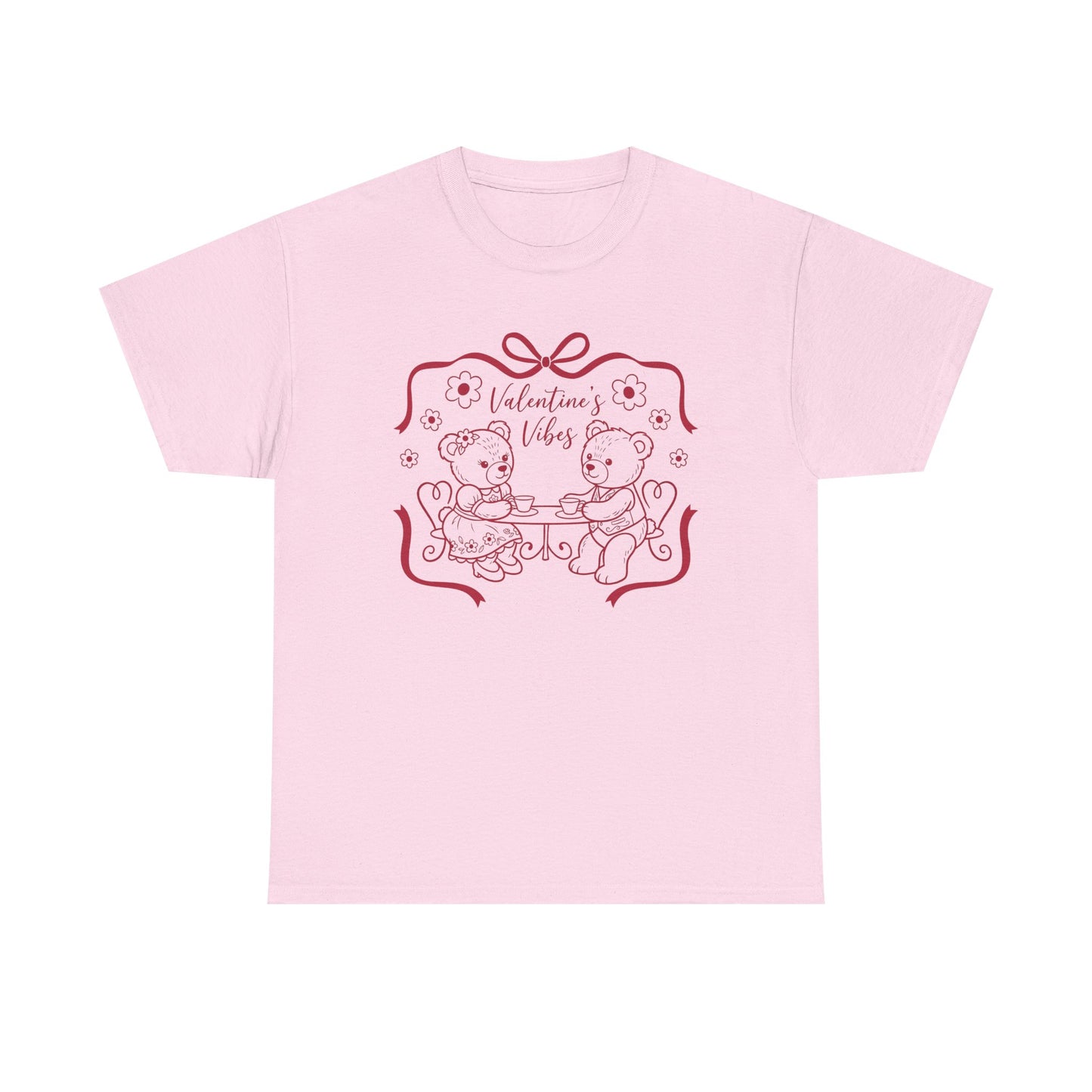 Valentine's Day Bear Couples Tee – 'Valentine's Vibes' Cute Heart Design
