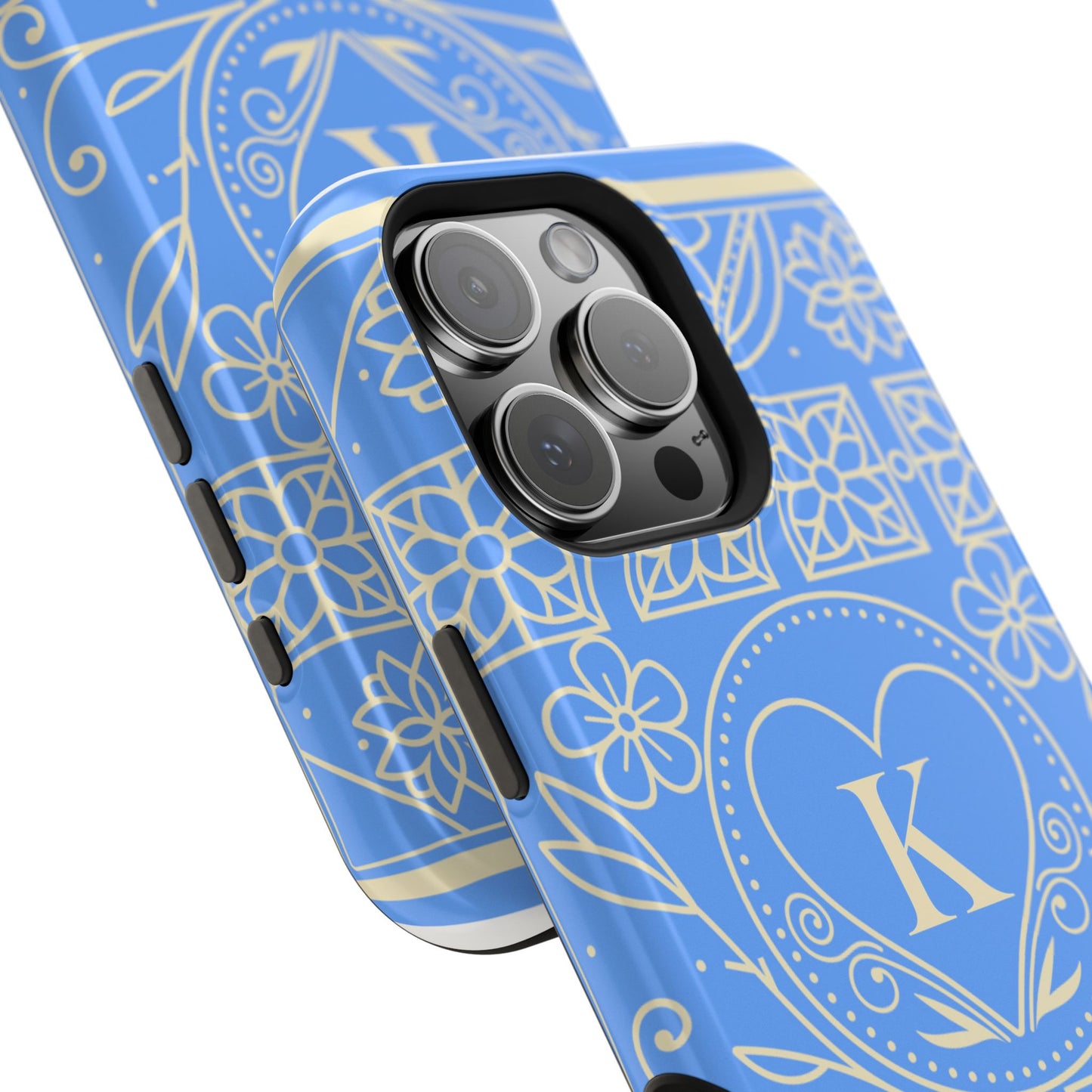 Monogram "K" Blue Floral Magnetic Phone Case — Impact-Resistant