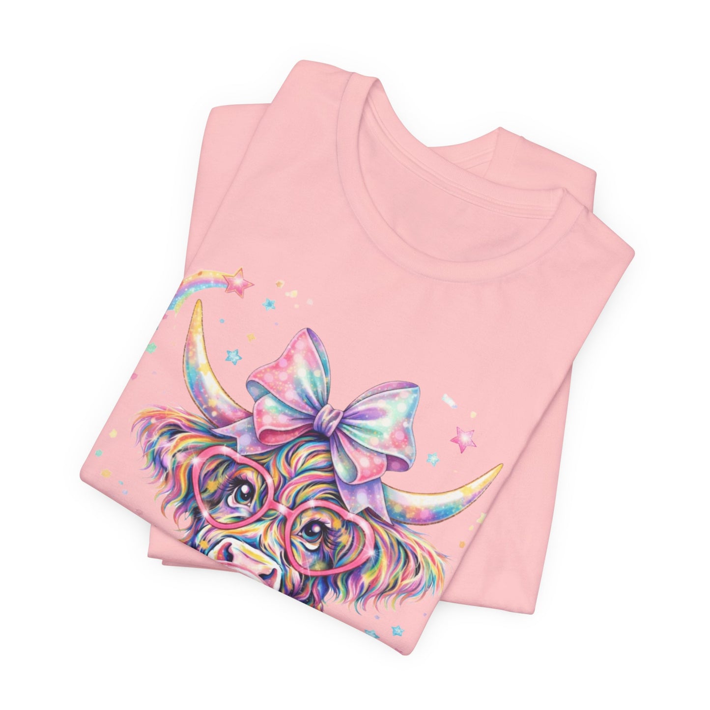Cute Colorful Cow Tee – Bubblegum Cow with Bow Graphic T-Shirt
