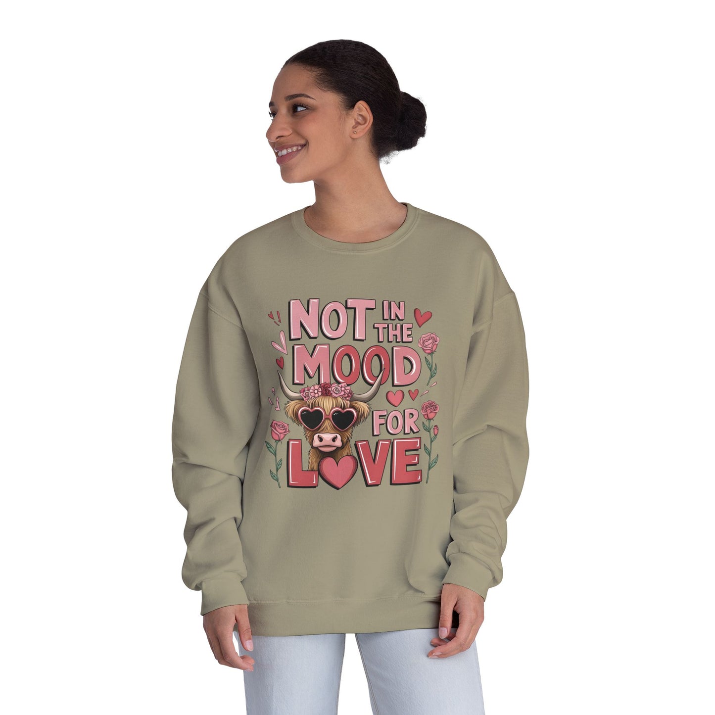 Not In The Mood For Love Crewneck Sweatshirt — Cute Grumpy Puppy Valentine Pullover
