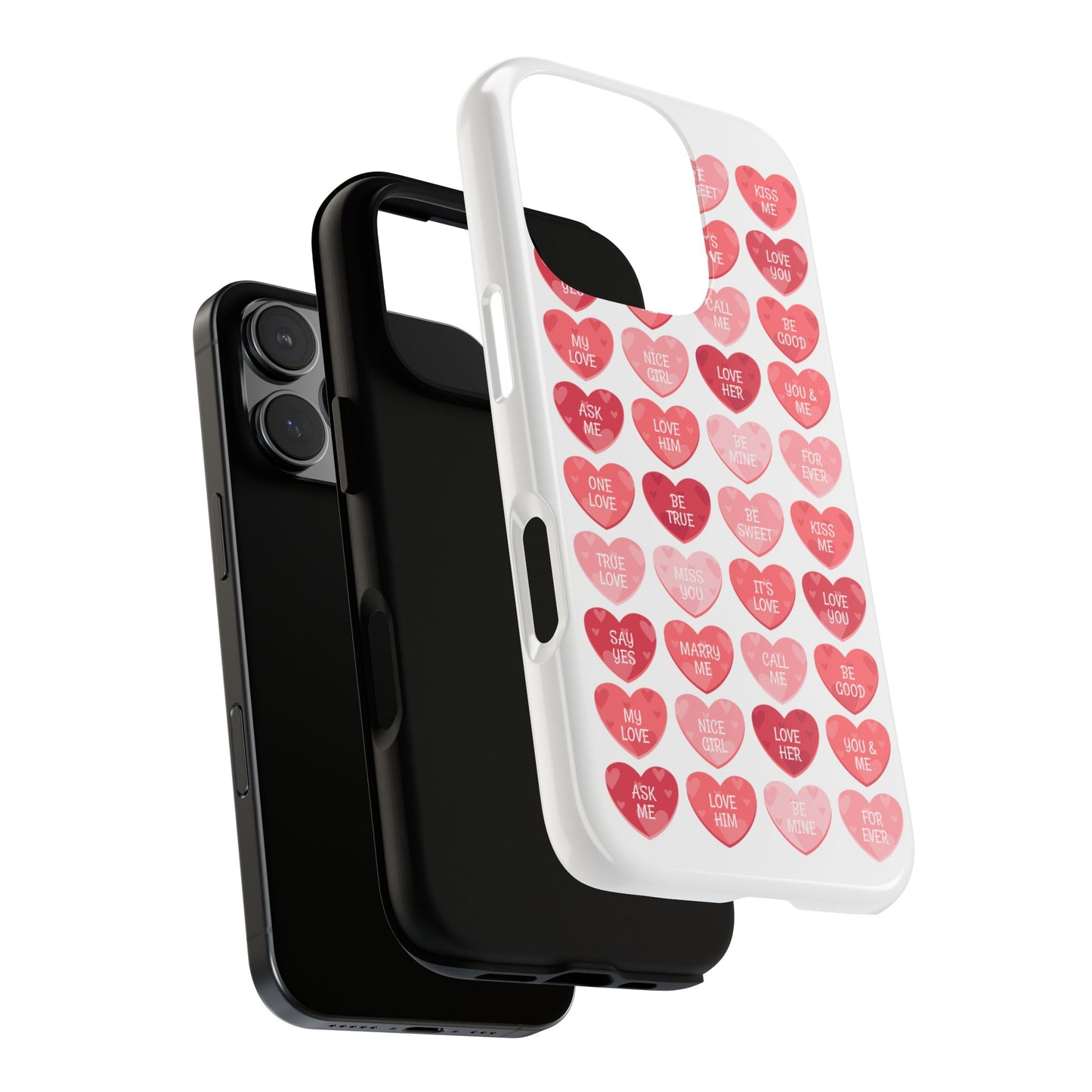 Phone Case — Pink Conversation Heart Pattern, Valentine’s Day Love Messages