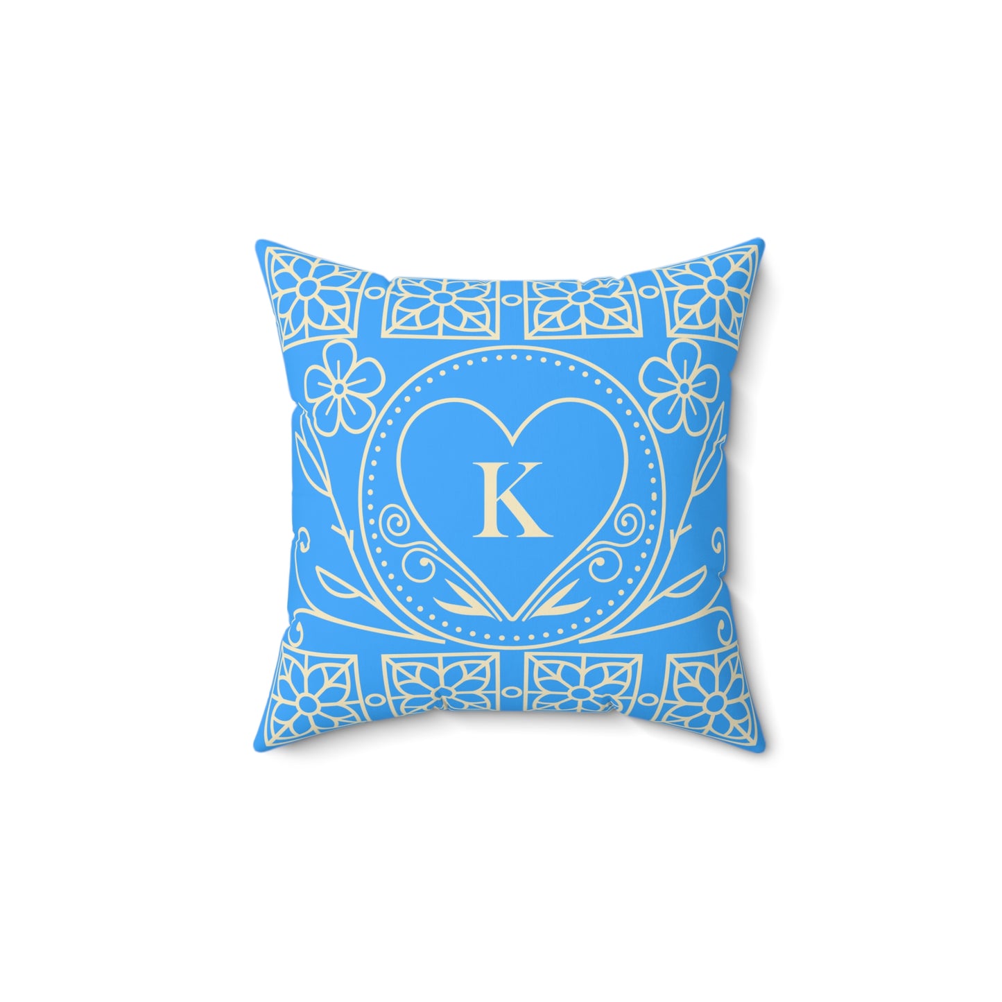 Heart Tile Decorative Pillow — Floral Pattern Square Throw Pillow