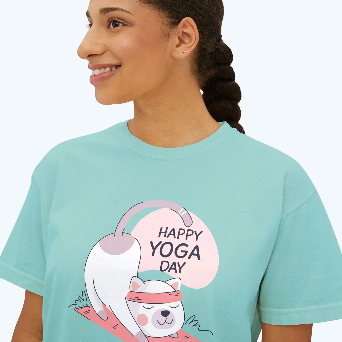 Women's Tee — Cute "Happy Yoga Day" Cat Pose Graphic